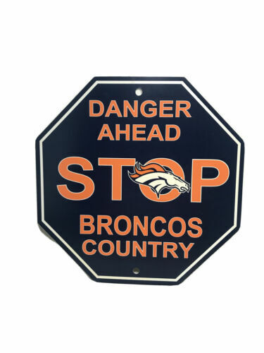 NFL Denver Broncos Stop Sign Danger Ahead Home Room Bar Decor 12" x 12"