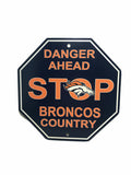 NFL Denver Broncos Stop Sign Danger Ahead Home Room Bar Decor 12" x 12"