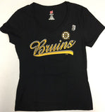 Boston Bruins NHL Women's V-Neck Script Name & Logo T-Shirt
