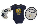 Milwaukee Brewers MLB 3 Piece Infant Boy's Bib Booties & Bodysuit Set 0-3 Months