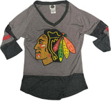 Chicago Blackhawks Women's Distressed Logo 3/4 Sleeve T-Shirt Gray Medium 8/10