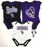 Colorado Rockies MLB Girl's 3 Piece Bodysuit Creeper Set 0/3 Months