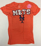 New York Mets MLB Girl's Short Sleeve V-Neck T-Shirt Large 10/12
