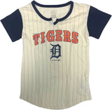 Detroit Tigers Girl's ClassicPinstripe Short Sleeve T-Shirt White Small 6/6X
