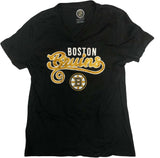 NHL Boston Bruins Girl's Short Sleeve Gold Sparkle V-Neck T-Shirt Black XL 16/18