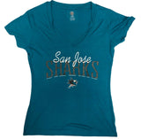 San Jose Sharks Women's V-Neck Short Sleeve T-Shirt Blue Medium