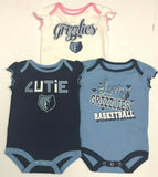 Memphis Grizzlies NBA 3 Piece Infant Girl's Baby Bodysuits 3 PACK -CHOOSE SIZE