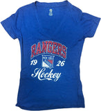New York Rangers Distressed Women's V-Neck T-Shirt Medium 8/10 Blue
