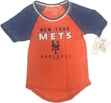 New York Mets MLB Girl's Distressed Fashion Short Sleeve T-Shirt Orange/Blue