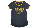 MLB Milwaukee Brewers Women's Short Sleeve Sleeve Ringer Shirt SMALL 4/6