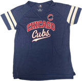 Chicago Cubs Women's  V-Neck T-Shirt Medium Cotton Blend Blue