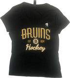NHL Boston Bruins Women' Short Sleeve V-Neck T-Shirt Black SMALL
