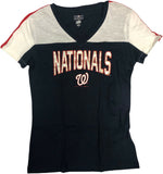 Washington Nationals Baseball Women's V-Neck Sparkle T-Shirt Navy XS