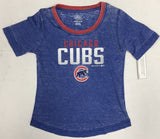 Chicago Cubs MLB Girl's Distressed Ringer T-Shirt Choose Size