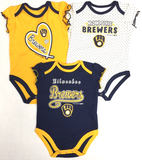 Milwaukee Brewers MLB Girl's 3 Piece Bodysuit Creeper Set 6/9 Months