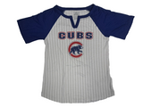 Chicago Cubs Pinstripe MLB Girl's V-Notch T-Shirt Large 10/12