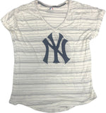 MLB New York Yankees Women's V-Neck Stripe Short Sleeve T-Shirt White Small