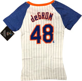 New York Mets Jacob Degrom Girl's Sparkle Pinstripe V-Neck T-Shirt 6/6X