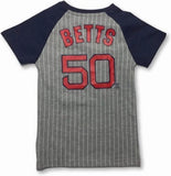 Boston Red Sox Mookie Betts #50 V-Neck Girl's Name Number 2 Sided Jersey T-Shirt