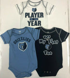 Memphis Grizzlies Boy's Baby Toddler 3 Piece Bodysuit Creeper Set  12 Months