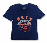 New York Mets Girl's Sparkle V-Neck T-Shirt - Blue - X-Large 14/16