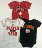 NBA Atlanta Hawks Boy's Baby Toddler 3 Piece Bodysuit Creeper Set  0-3 Months