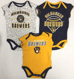Milwaukee Brewers MLB 3 Piece Infant Girl's Baby Bodysuit Set- CHOOSE SIZE