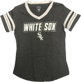 Chicago White Sox Women's V-Neck Short Sleeve Jersey Stripe T-Shirt Gray XS 0/2