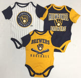 Milwaukee Brewers MLB 3 Piece Infant Boy's Baby Bodysuit Creeper Set CHOOSE SIZE