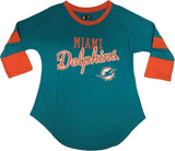 Miami Dolphins Women's 3/4 Sleeve Game Changer Crew Neck T-Shirt  XS 0/2