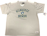 Milwaukee Brewers Men's V-Neck Pullover Jersey Gray 2X