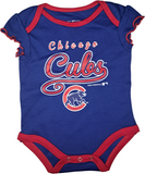 Chicago Cubs MLB Girls 2 Piece Bodysuit Creeper Set 0/3 Months Cubs Logo Frills