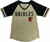 Baltimore Orioles Girl's Striped Varsity V-Neck T-Shirt X-Large 14/16