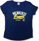 Milwaukee Brewers Women's V-Neck Cap Sleeve T-Shirt Blue Choose Size