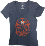 MLB Houston Astros Women's Distressed V-Neck Short Sleeve T-Shirt Small Blue