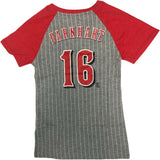 Cincinnati Reds Girl's V-Neck Pin Stripe Barnhart #16 T-Shirt Gray Red 6/6X