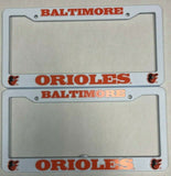 Baltimore Orioles ORANGE LETTERS MLB PLASTIC License Plate Frame Set of 2
