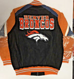 GIII Denver Broncos NFL Men's Full Zip Suede Leather Jacket NWT X-LARGE