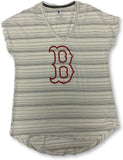 Majestic Boston Red Sox Women's Striped V-Neck T-Shirt Medium 8/10