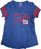 New York Giants Women's V-Neck T-Shirt Striped Medium 8/10 Blue