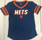 MLB New York Mets MLB V-Neck Ringer Varsity Striped Women's T-Shirt LARGE