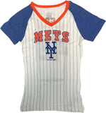 New York Mets Jacob Degrom Girl's Sparkle Pinstripe V-Neck T-Shirt 6/6X
