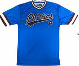 Philadelphia Phillies Throwback Men's V-Neck Dri Fit Pullover Jersey Shirt SMALL