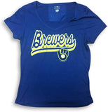 Campus Lifestyle Milwaukee Brewers V-Neck Women's Cap Sleeve T-Shirt X-Small 0/2