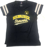 MLB Milwaukee Brewers Women's Short Sleeve Jersey Stripe T-Shirt Small Blue