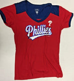 Philadelphia Phillies Women's Blue V-Neck Ringer T-Shirt Small 4/6