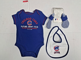Chicago Cubs MLB 3-Piece Bodysuit Creeper Set with Bib & Booties 6 Months