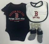 Boston Red Sox Baby Boy's Bodysuit Booties Bib 3 Piece Set CHOOSE SIZE