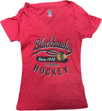 Chicago Blackhawks NHL Women's V-Neck Short Sleeve T-Shirt Red Small 4/6