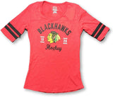 Knights Apparel Chicago Blackhawks Women's Varsity Stripe V-Neck Small 4/6